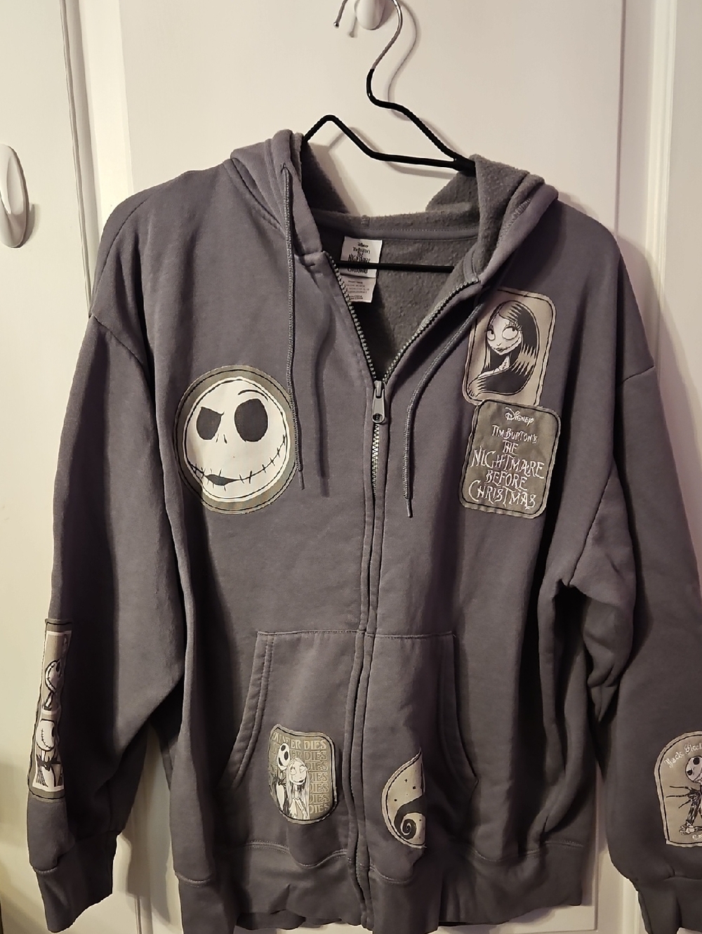 Disney Gray The Nightmare Before Christmas Patch Zip-Up Hoodie